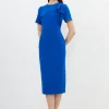 Petite Tailored Structured Crepe Ruffle Pencil Midi Dress