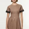 Petite Tailored Twill Lace Mix Zip Front Mini Dress
