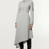 Petite Technical Crepe Tailored Metal Zip Detail High Low Midi Dress