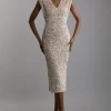 Petite Textured Sequin Sleeveless Midi Dress