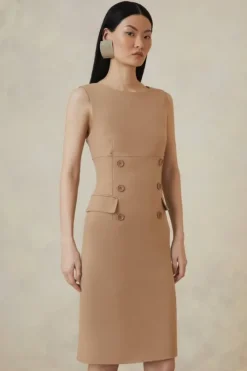 Petite The Founder Compact Stretch Button Detail Midi Dress