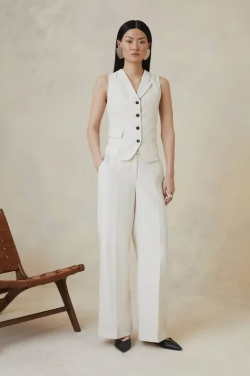 Petite The Founder Striped Mid Rise Straight Leg Pants
