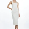 Petite Topstitch Detail Techno Cotton Woven Midi Dress