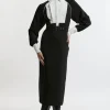 Petite Twill Contrast Collar Woven Midi Dress