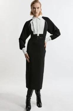 Petite Twill Contrast Collar Woven Midi Dress