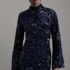 Petite Velvet Sequin Flare Woven Mini Dress