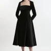 Petite Velvet Tailored Pleat Full Skirted Midaxi Dress