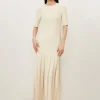 Petite Viscose Blend Filament Full Skirt Knit Midi Dress