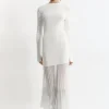 Petite Viscose Blend Knit Sheer Skirt Midaxi Dress