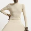 Petite Viscose Blend Rib Knit Belted Midi Dress