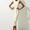 Petite Viscose Blend Sheer Detail Belted Knit Midi Dress