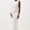 Petite Viscose Blend Sheer Panelled Slinky Knit Midaxi Dress