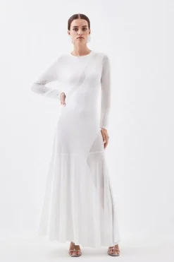 Petite Viscose Blend Sheer Knit Panelled Maxi Dress