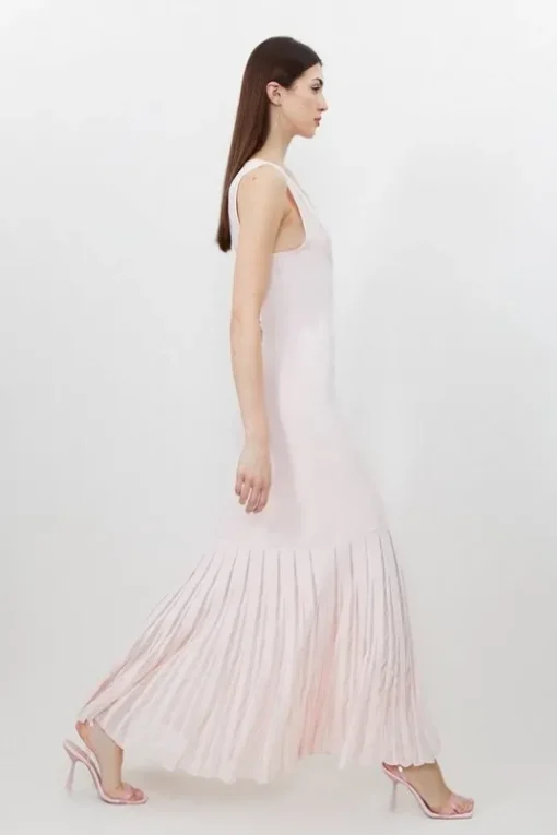 Petite Viscose Blend Sheer Skirt Maxi Knit Dress