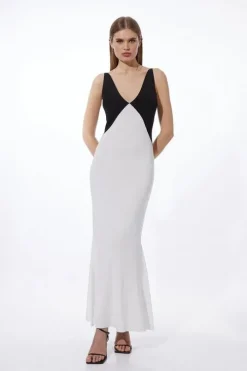 Petite Viscose Blend Slinky Knit Contrast Maxi Slip Dress