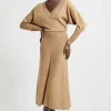 Petite Viscose Blend V Neck Knit Midi Dress