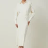 Petite Viscose Crepe Long Sleeve Woven Midi Shirt Dress