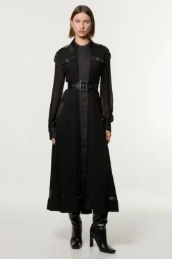 Petite Viscose Georgette Woven Trench Midi Dress