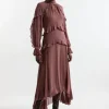 Petite Viscose Georgette Ruffle Detail Drama Woven Dress