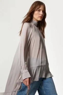 Petite Viscose Georgette Drama Woven Maxi Blouse
