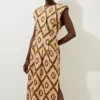 Petite Viscose Linen Woven Strong Shoulder Midi Dress