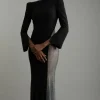 Petite Viscose Panelled Crystal Mesh Maxi Dress