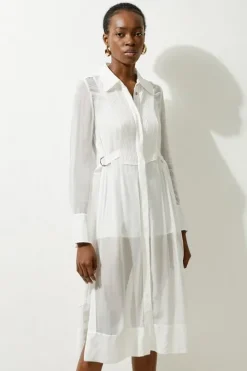 Petite Viscose Pintuck Shirt Midi Dress