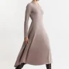 Petite Wool Look High Low V Neck Midaxi Knit Dress