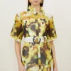 Photographic Floral Organdie Belted Mini Dress