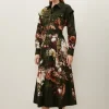 Placed Floral Cotton Sateen Shirt Dress