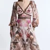 Placed Floral Embroidered And Beaded Woven Midi Dress