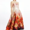 Placed Floral Print Woven Prom Maxi Dress