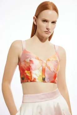 Placed Floral Print Woven Corset Strappy Top
