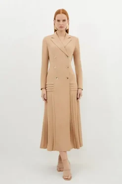 Pleated Button Detailed Woven Midi Dress