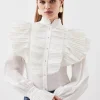 Pleated Ruffle Woven Shirt