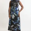 Plus Size Abstract Swirl Printed Jersey Crepe Maxi Dress