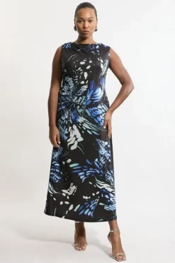 Plus Size Abstract Swirl Printed Jersey Crepe Maxi Dress