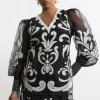 Plus Size Applique Organdie Buttoned Woven Mini Dress