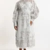 Plus Size Baroque Organdie Applique Buttoned Woven Maxi Dress