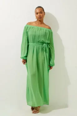Plus Size Beach Off The Shoulder Woven Maxi Dress