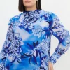 Plus Size Blue Rose Pleated Georgette Woven Blouse