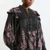 Plus Size Boho Floral Woven Blouse With Lace Front Detail