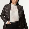 Plus Size Check Pu Mix Tailored Jacket