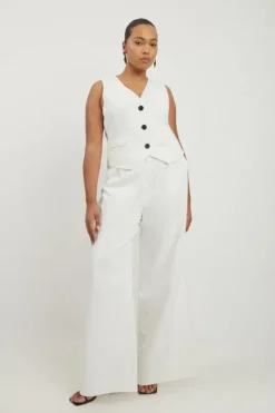 Plus Size Clean Tailored Grosgrain Tipped Wide Leg Pants