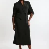 Plus Size Clean Tailored Tuxedo Cape Sleeve Midi Blazer Dress