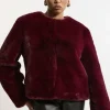Plus Size Collarless Faux Fur Jacket