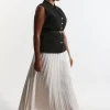 Plus Size Compact Stretch Fluid Tailored Belted Pleated Full Skirt Midaxi Dress
