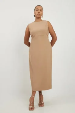 Plus Size Compact Stretch Tailored Pencil Midi Dress