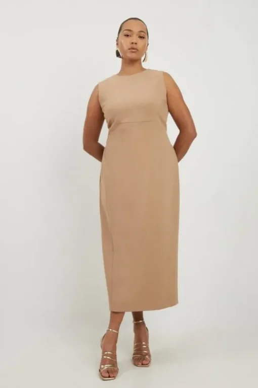 Plus Size Compact Stretch Tailored Pencil Midi Dress