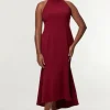 Plus Size Compact Stretch Essential Tailored High Neck Dip Hem Midi Dress